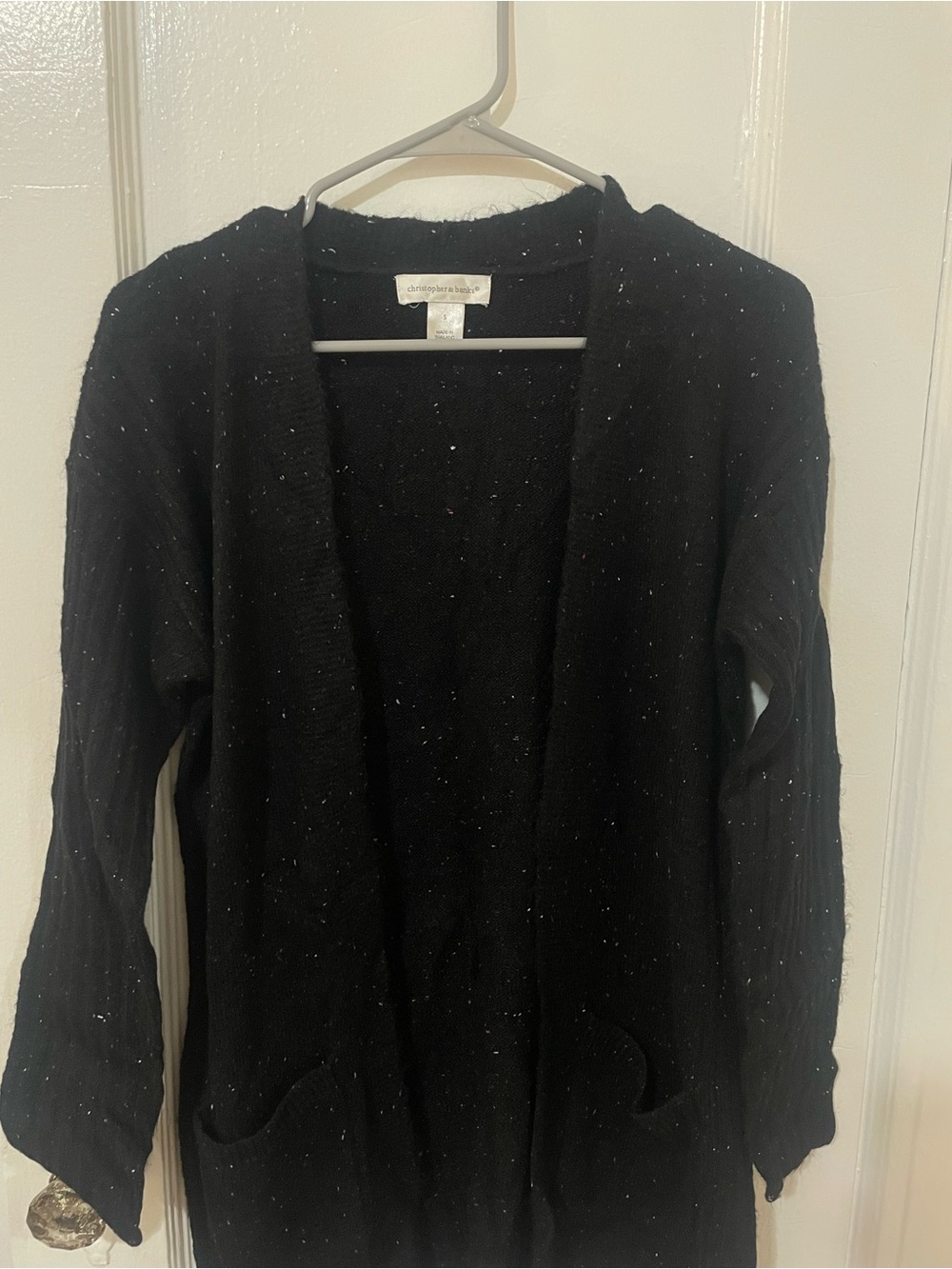 Christopher & Banks Black Speckled Open-Front Cardigan